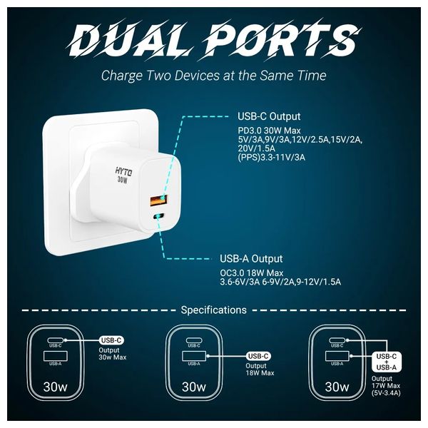 HYTO Y-53 Mobile Charger - 2 Port - 30W - White