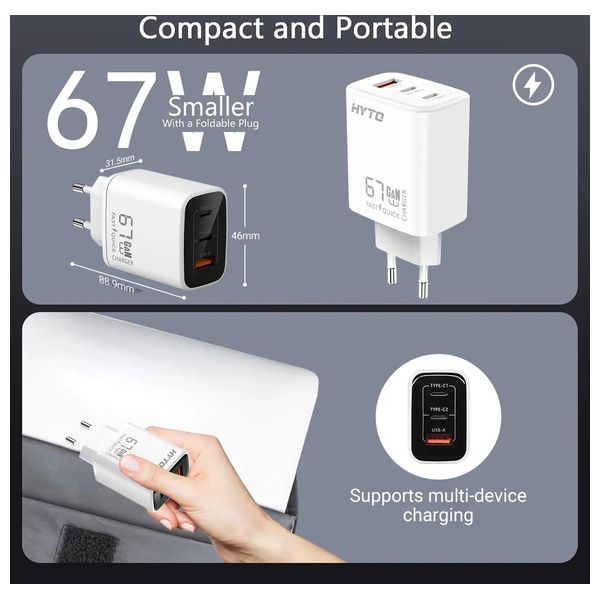  HYTO Charger - 3 Ports - 67W - White 