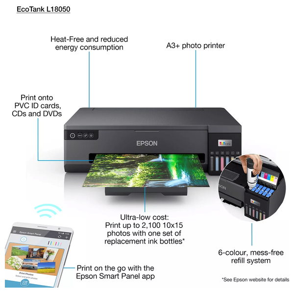 Epson EcoTank L18050 - Photo Printer A3+ - Wireless Wi-Fi Direct - High-Yield Ink Tank - Borderless & CD/DVD Printing - Black