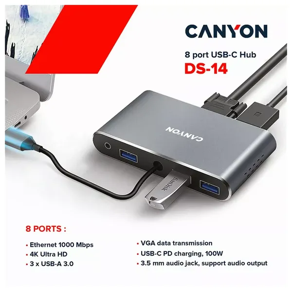  موزع يو اس بي - سي كانيون - 8 بورت - CNS-TDS14 