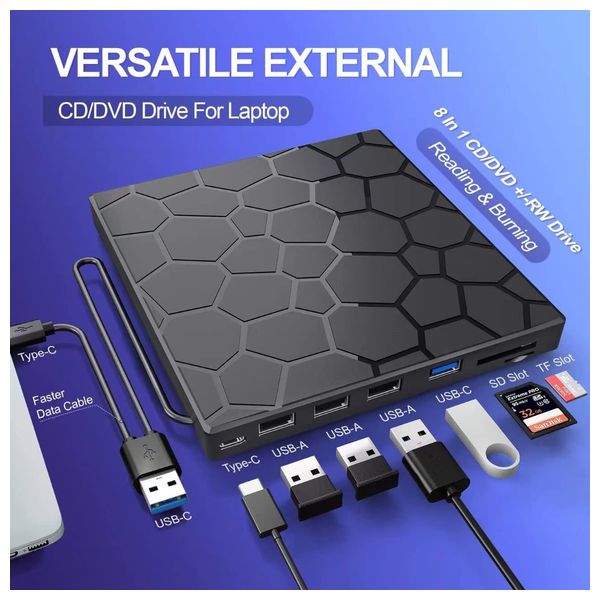 بدون ماركة 8 في 1 أسود محرك أقراص دي في دي خارجي USB 3.0 للابتوب / سطح المكتب / ماك بوك