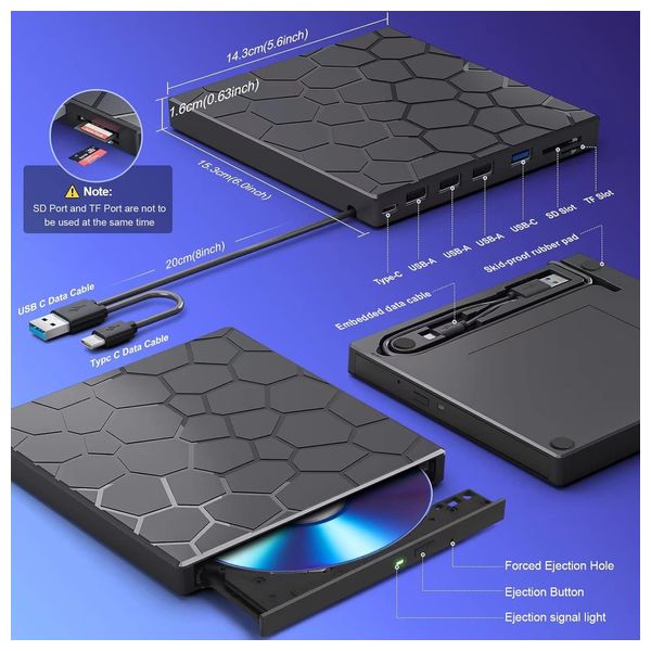بدون ماركة 8 في 1 أسود محرك أقراص دي في دي خارجي USB 3.0 للابتوب / سطح المكتب / ماك بوك