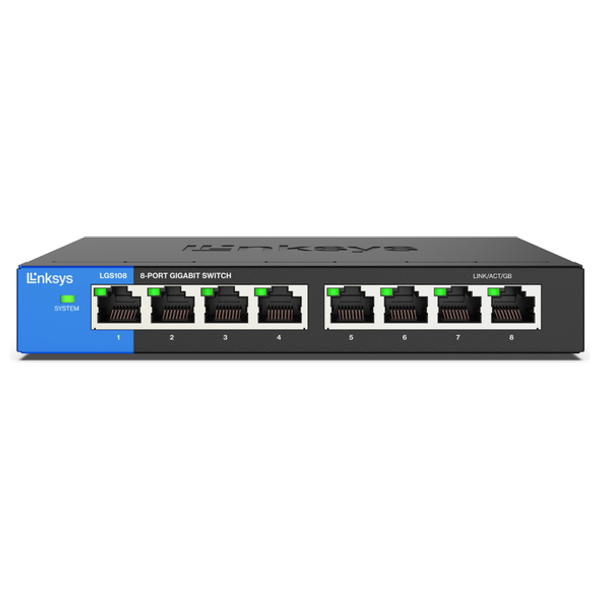  Linksys LGS108 - Network Hub - 8 Port Gigabit Unmanaged Switch - Black 