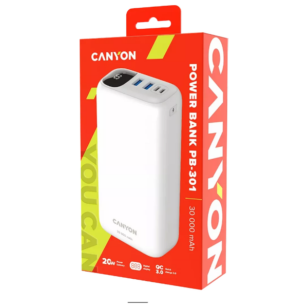  شاحن محمول كانيون -  PB - 301 - 30000mah - ابيض 
