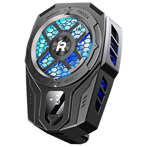  مبرد هاتف ريماكس - RT F8i - شاشة رقمية - تثبيت مغناطيسي مع مشبك - إضاءة RGB - بقوة 8 واط - اسود 