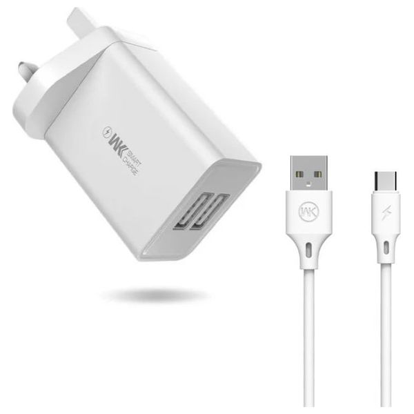  WEKOME WK WP U56 Maxspeed - Wall Charger - Dual USB with USB to USB-C Cable - White 