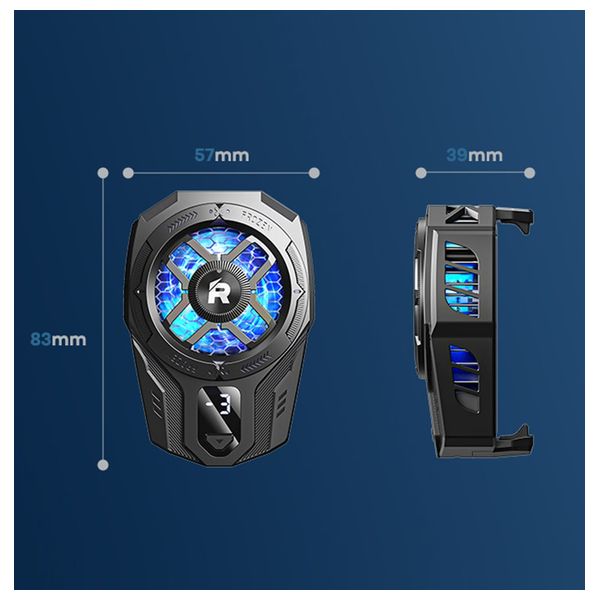  مبرد هاتف ريماكس - RT F8i - شاشة رقمية - تثبيت مغناطيسي مع مشبك - إضاءة RGB - بقوة 8 واط - اسود 