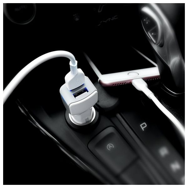  HOCO Z23 Grand Style - Car Charger - Dual USB with USB to Micro USB Cable - White 