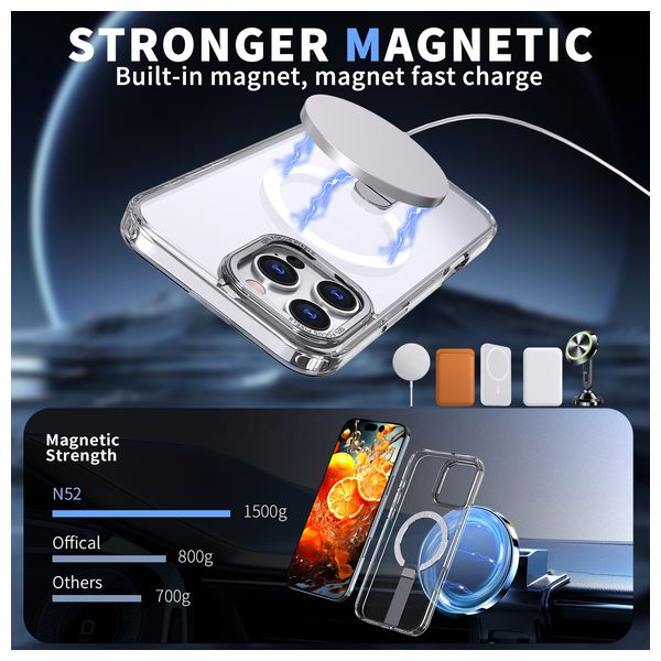  Fashion Case iPhone 16 Pro Max Case - Clear - MacSafe Support - Built-in Foldable Kickstand - High-Quality Crystal Acrylic 