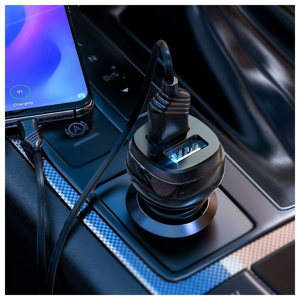 شاحن سيارة هوكو - Z40 Superior - مزدوج مع كيبل يو اس بي الى مايكرو يو اس بي - اسود