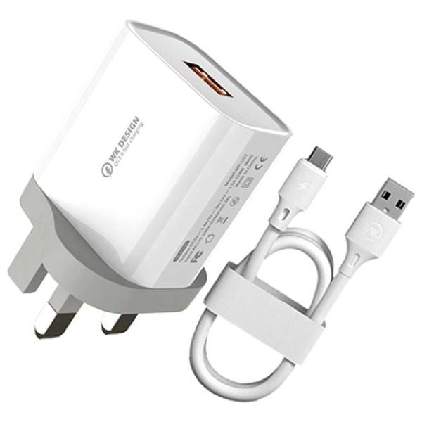  WEKOME WK WP U57 Maxspeed Wall Charger - 18W - USB to USB-C Cable - White 