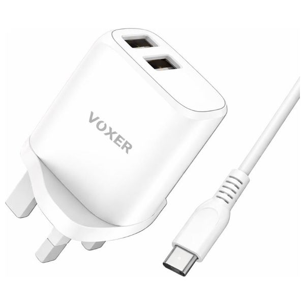  VOXER V CH75 - Dual USB Fast Wall Charger with USB-C Cable - 15.5W - 1m - White 