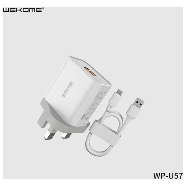  WEKOME WK WP U57 Maxspeed Wall Charger - 18W - USB to USB-C Cable - White 