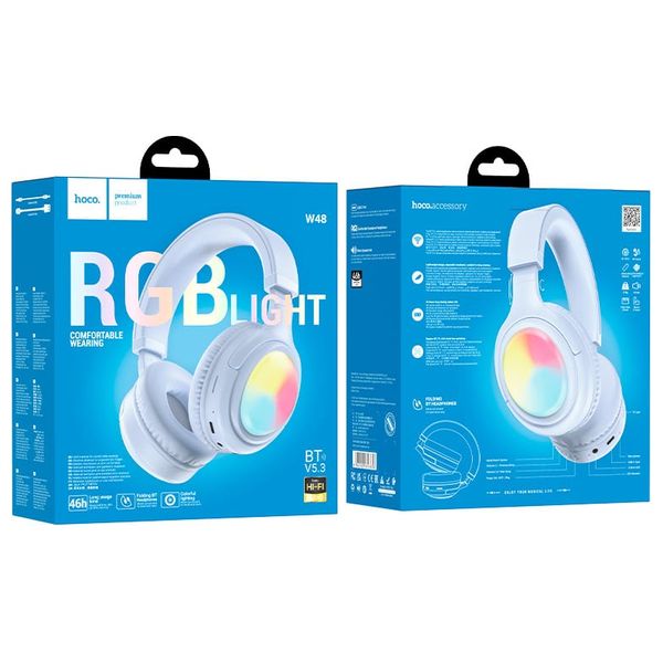 سماعات رأس لاسلكية هوكو - W48 - بطارية تعمل لمدة 46 ساعة - بلوتوث 5.3 - ازرق