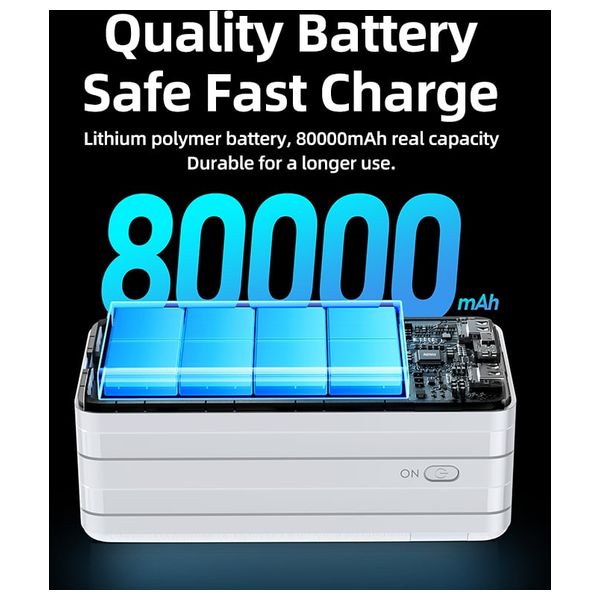  باور بانك ريماكس - سعة 80000 مللي أمبير - تقنية  22.5 واط - أبيض 