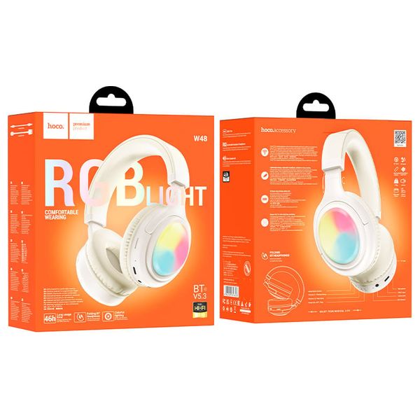 سماعات راس بلوتوث حول الاذن هوكو - W48 - بطارية تعمل لمدة 46 ساعة - بلوتوث 5.3 - أبيض