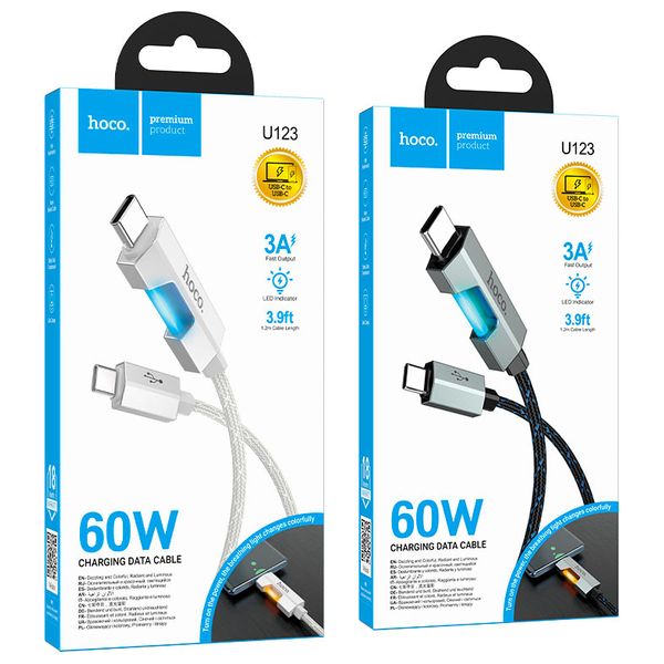  كيبل شحن هوكو - يو اس بي سي إلى يو اس بي سي -  شحن سريع 60 واط - 1.2 متر - أسود 