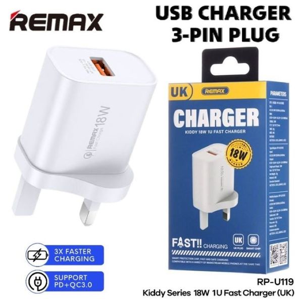  Remax RP U119 - Wall Charger - 18W - 1 Port - White 