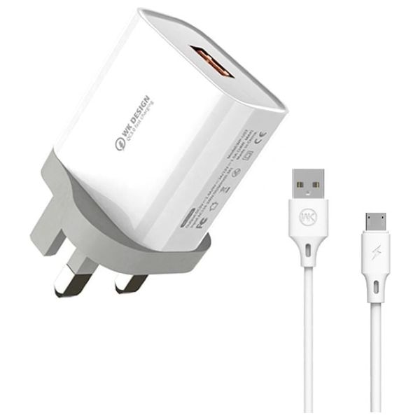 WEKOME WK WP U57 Wall Charger - 18W - USB to Micro USB Cable - White 