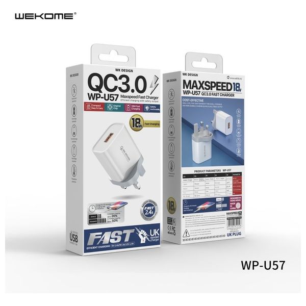  WEKOME WK WP U57 Wall Charger - 18W - USB to Micro USB Cable - White 