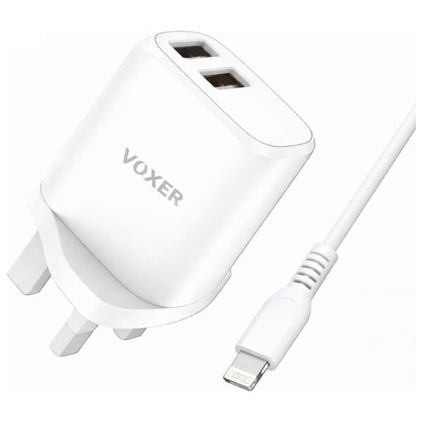  VOXER V CH75 - Dual USB Fast Wall Charger with Lightning Cable - 15.5W - 1m - White 