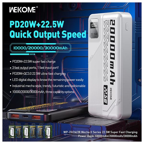 باور بانك ويكومي - شحن فائق السرعة - سعة 20000 مللي أمبير - تقنية 20 واط  - أسود