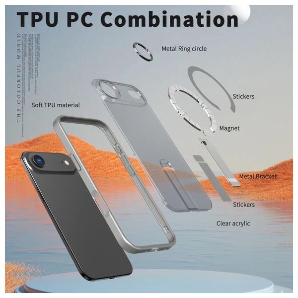  حافظة فاشن كيس آيفون 17 إير- دعم ماك سيف ومسند مدمج قابل للطي - أكريليك غير لامع 