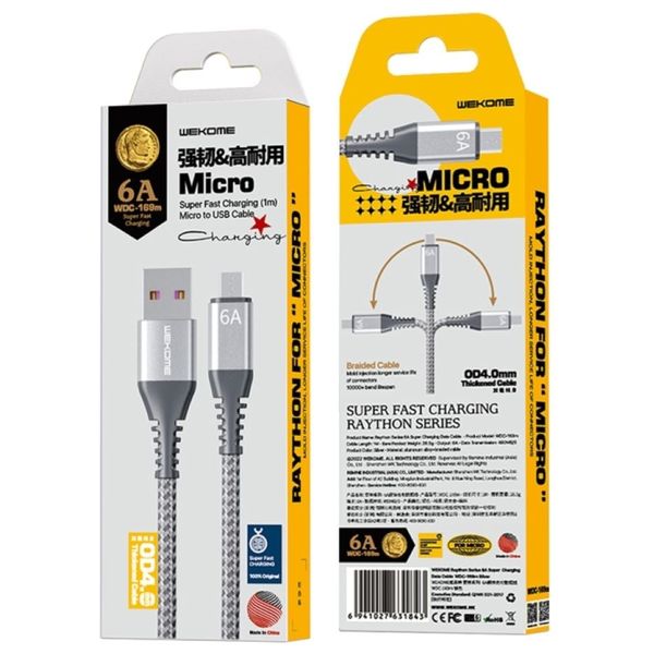  WEKOME USB to Micro USB Cable - 1m - 30 W - Gray 
