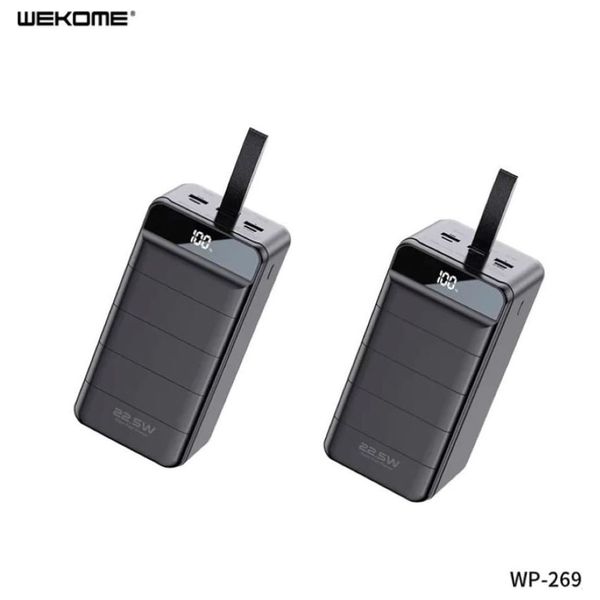 باور بانك ويكومي - إضاءة LED - سعة 60000 مللي أمبير - 22.5 واط - أسود