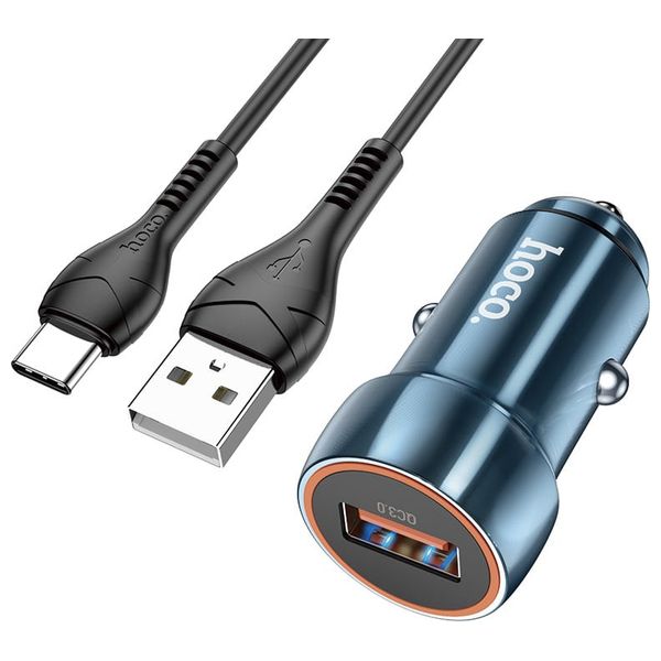  HOCO Z46 - Car Charger 18W & Cable USB-A To USB-C - 1 m - Blue 