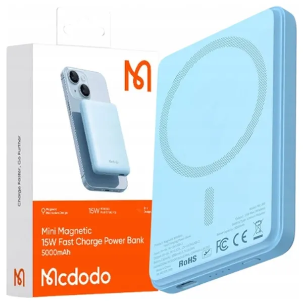 شاحن محمول لاسلكي ماكدودو - GoPower MagSafe -  5000 مللي أمبير - شحن سريع 15 واط - ازرق