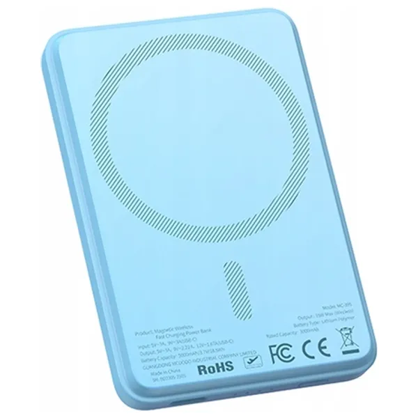 شاحن محمول لاسلكي ماكدودو - GoPower MagSafe -  5000 مللي أمبير - شحن سريع 15 واط - ازرق