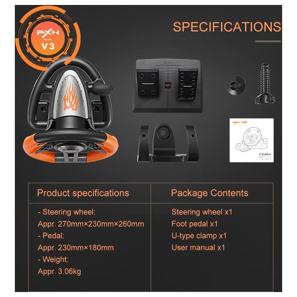 PXN V3 PRO - Racing Wheel with Pedals - Black