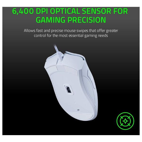  Razer - Wired Mouse - Optical sensor with 6400 DPI resolution - Rubber side grips - White 