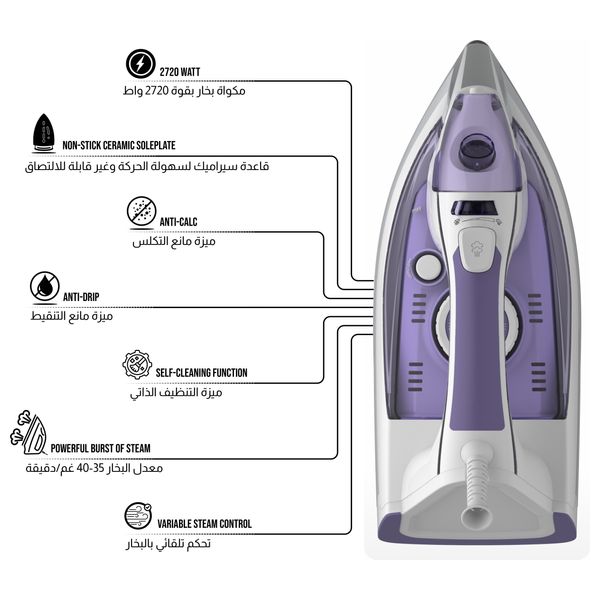Shownic NI-C2720CW – Steam Iron – White and Purple