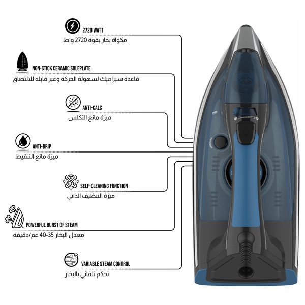  شونك NI-C2720CB - مكواة بخارية - ازرق - 2720 واط 