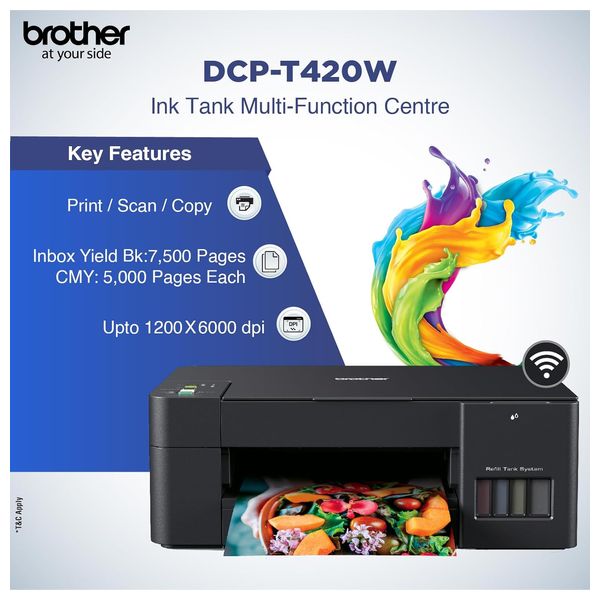  Brother T420W - All-in-One Color Inkjet Printer - Wi-Fi - Black 