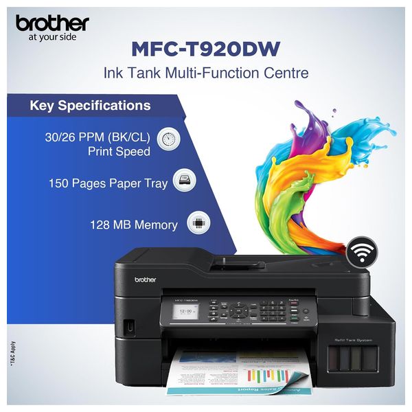 طابعة برذر نافثة للحبر الكل في واحد ملونة - MFC-T920DW - واي فاي - اسود