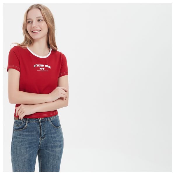Stylish Bee Cotton Short Sleeve T-shirt - WBTRDM001 - M / Red