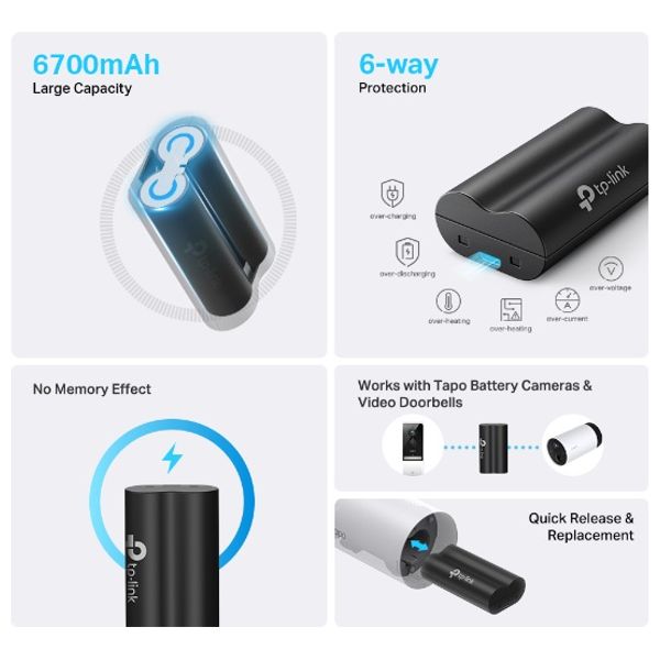  مجموعة بطاريات من تي بي لنك Tapo A100 - سعة 6700mAh - قابلة للشحن 