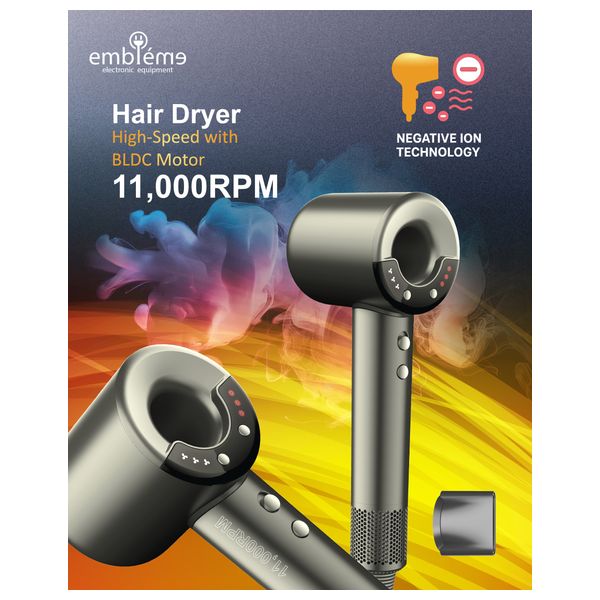  Embleme EM-HDGCC - Hair Dryer - High Speed BLDC Motor - Negative Ion Technology - 1500 W - Black 