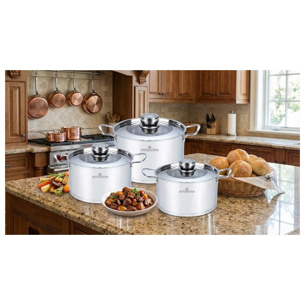  Embleme EM-SS3S25 - Stainless Steel Cookware Set - 6 Pieces - Multi-Layer Base - Silver 
