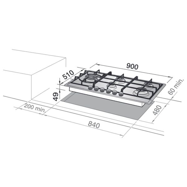  Delonghi NSL590DX/017X - 5 Burners - Built-In Gas Cooker - Stainless Steel 