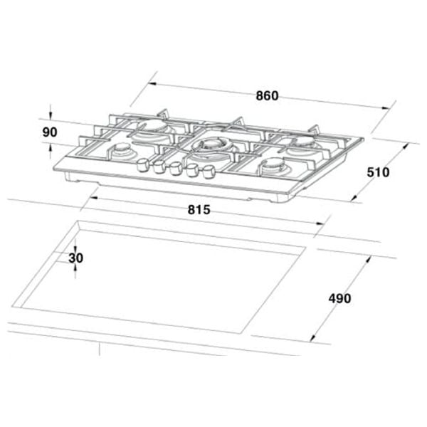  Delonghi NSL590X/012X - 5 Burners - Built-In Gas Cooker - Stainless Steel 