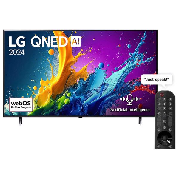  LG 55-Inch 55QNED80T6B Series - Smart - 4K - QNED - 60Hz - 2024 Model 