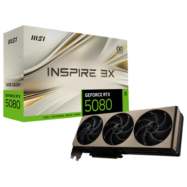 MSI G5080-16I3C - GeForce RTX 5080 16G Inspire 3X OC - Graphics Card - 16 GB GDDR7 - NVIDIA Blackwell - Black