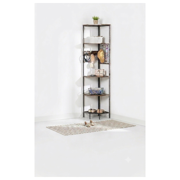  First Shine A24 - Corner Storage Unit - Metal Frame - 4 Wooden Shelves - Black 