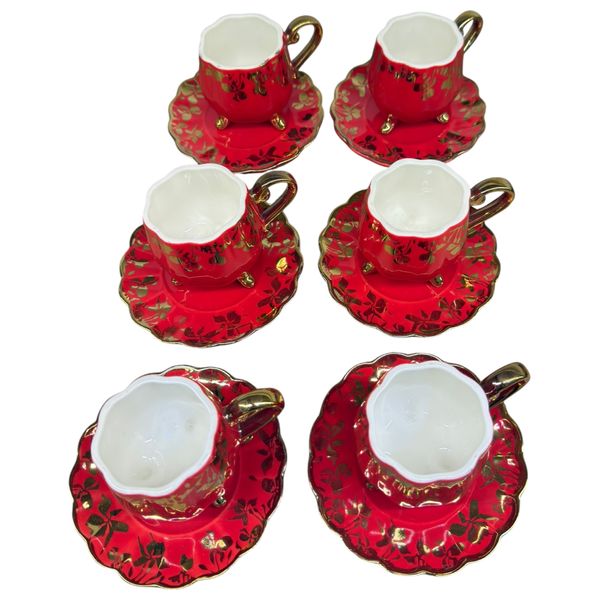 Gallery Home GHGR - 6 Pieces - Coffee Cups with Saucers - Red