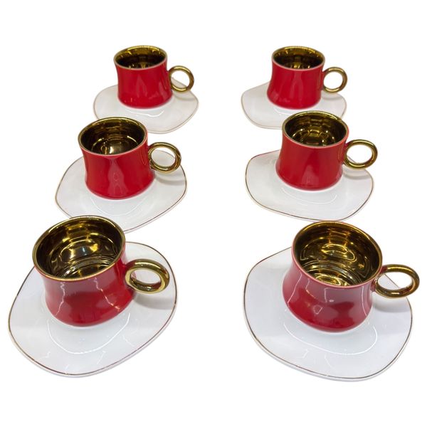 Gallery Home GHFRW02 - 6 Pieces - Coffee Cups with Saucers - Red