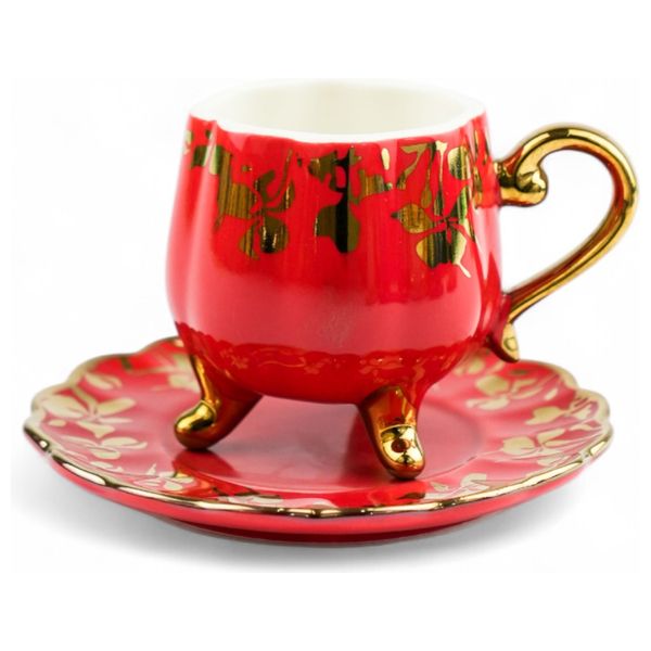 Gallery Home GHGR - 6 Pieces - Coffee Cups with Saucers - Red